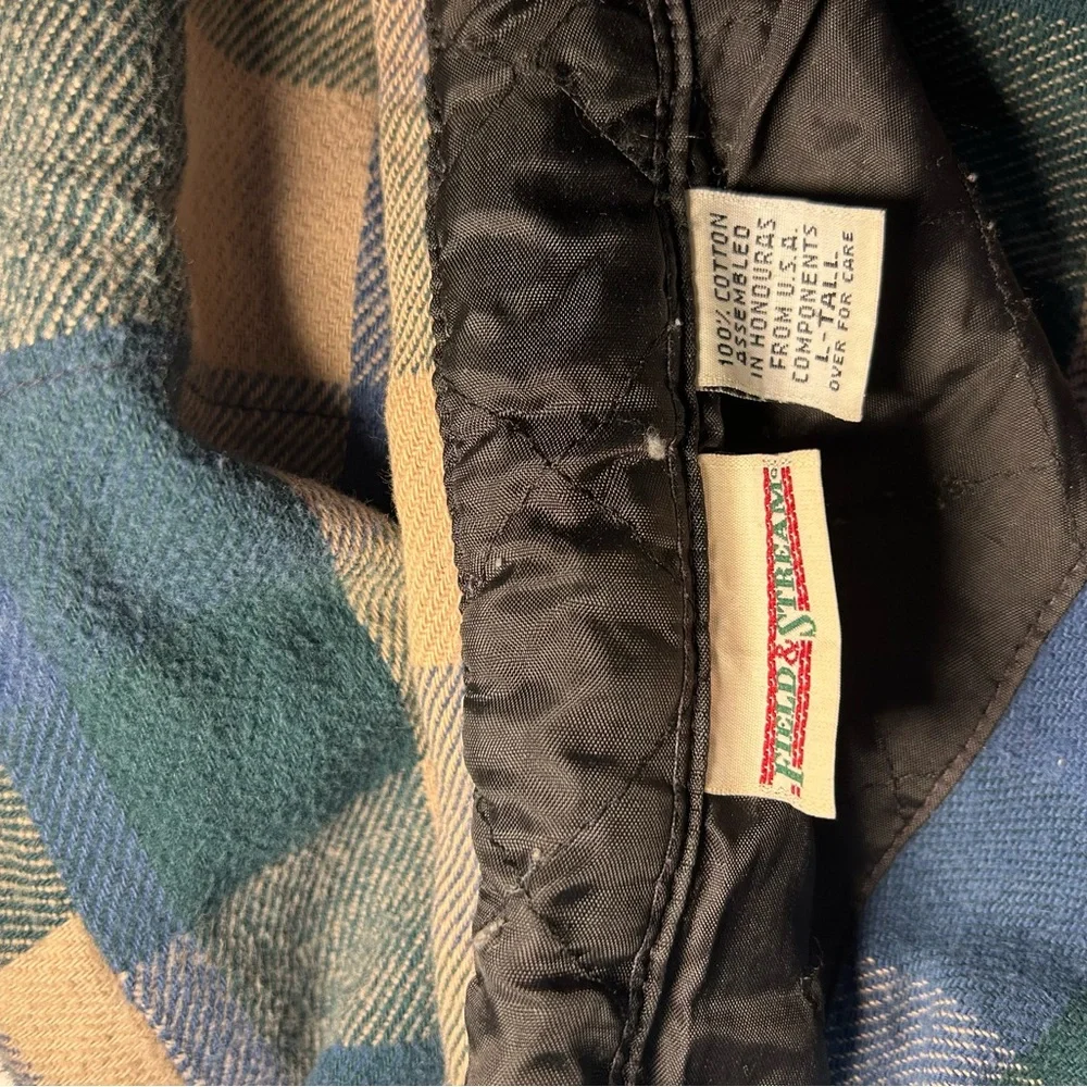 Field‎ & Stream Mens Blue Green Plaid Quilted Lined Flannel Shirt Size L Tall